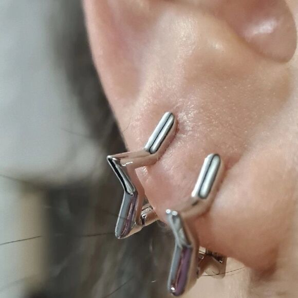 Silver Star Huggie Earrings - Picture 7 of 7